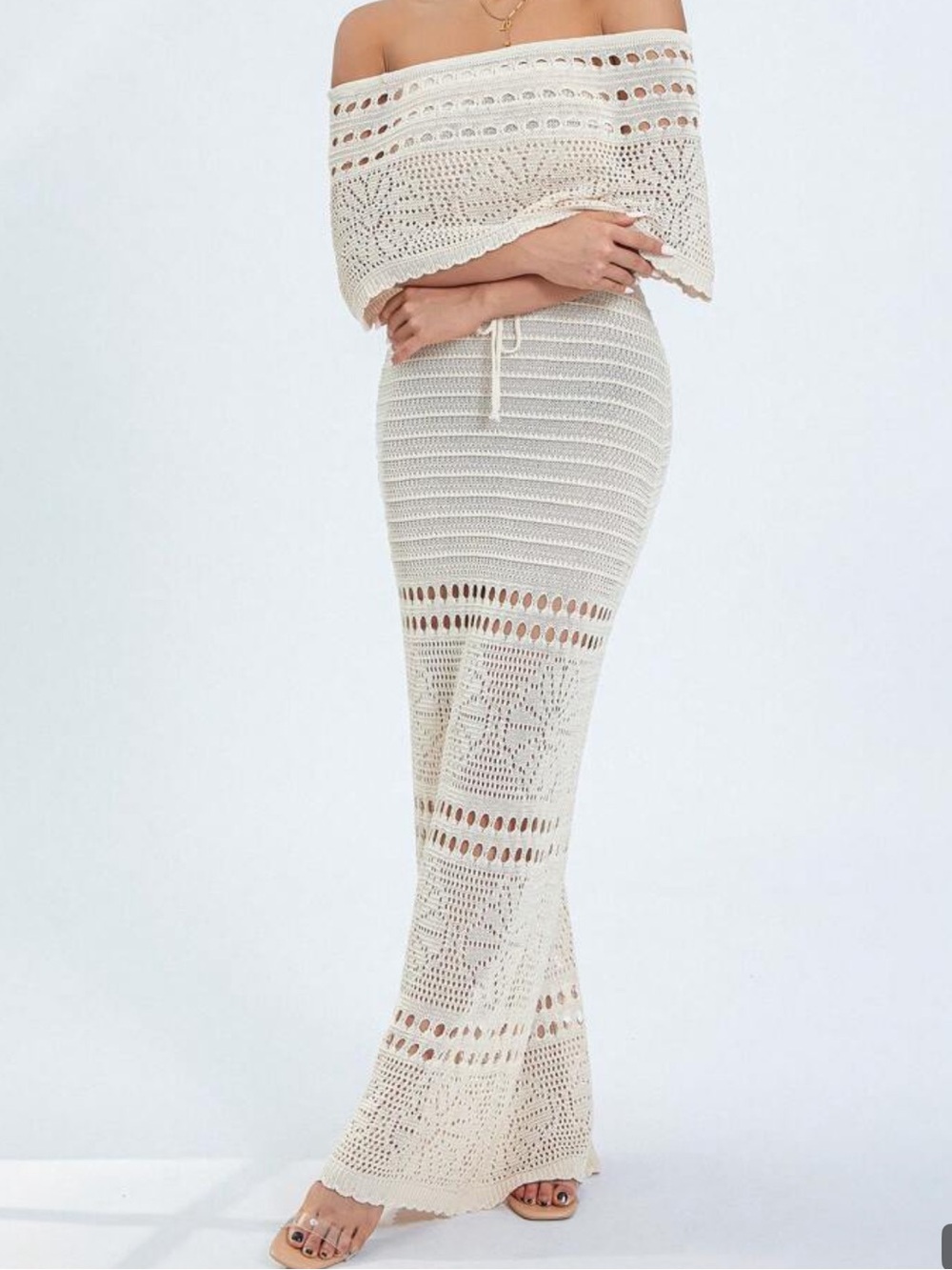 NWT Off-Shoulder Crochet Maxi Dress